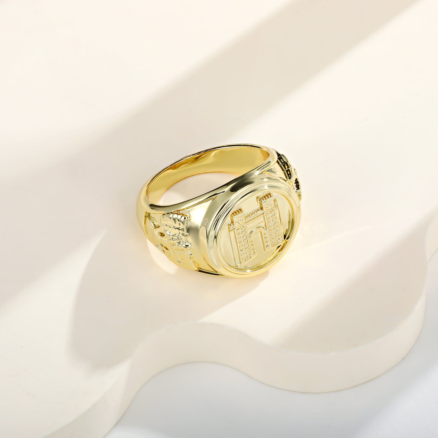 Assyrian Gates of Ishtar ring styled with traditional jewelry, blending history and elegance.